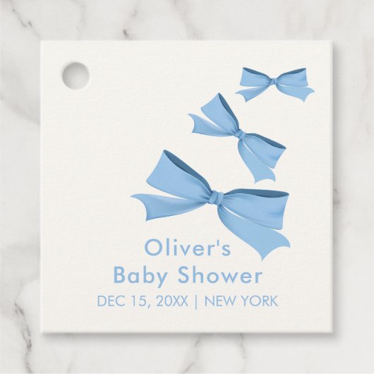 Blue Little Flying Bow Boy Baby shower Bedankjes Labels (Voorkant)