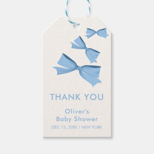 Blue Little Flying Bow Boy Baby shower Cadeaulabel (Voorkant)