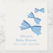 Blue Little Flying Bow Boy Baby shower Wijn Etiket (Enkel label)