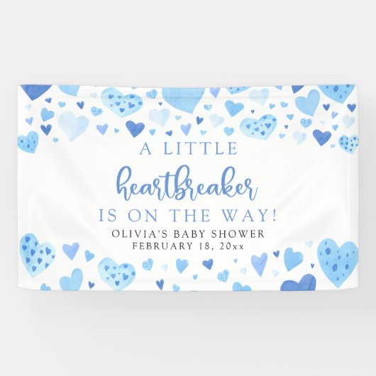 Blue Little Heartbreaker Valentijn Baby shower Spandoek (Horizontaal)