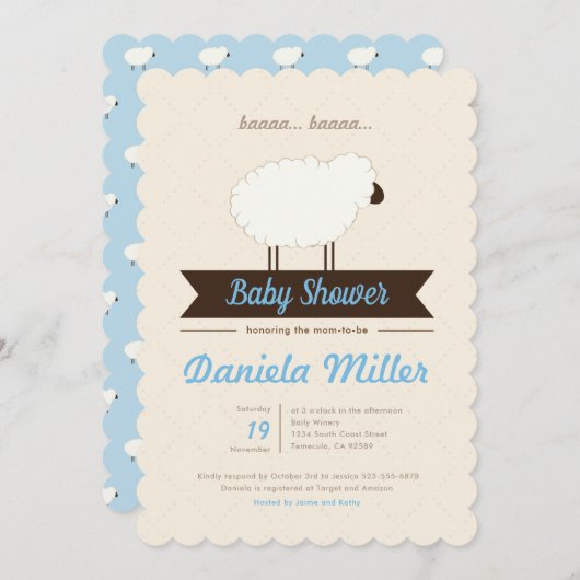 Blue Little Lamb Baby Boy Shower Kaart (Voorkant / Achterkant)