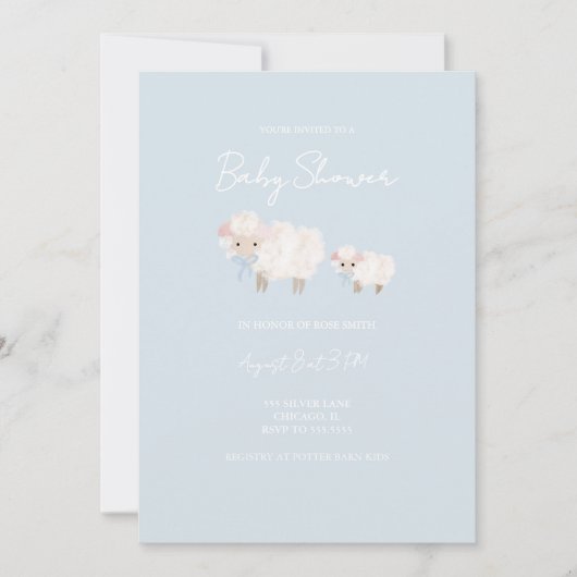 Blue Little Lamb Baby shower Invitation Kaart (Voorkant)