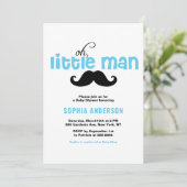 Blue Little Man Mustache Baby shower Invitation Kaart (Staand voorkant)