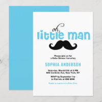 Blue Little Man Mustache Baby shower Invitation