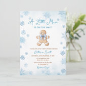 Blue Little Man Snowflakes Gingerbread Baby Shower Kaart (Staand voorkant)