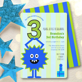 Blue Little Monster 3rd Birthday Boy Fun Schattige Kaart