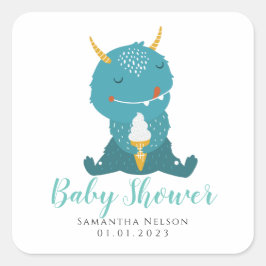 Blue Little Monster baby shower Classic Round Stic Vierkante Sticker