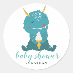 Blue Little Monster baby shower Ronde Sticker