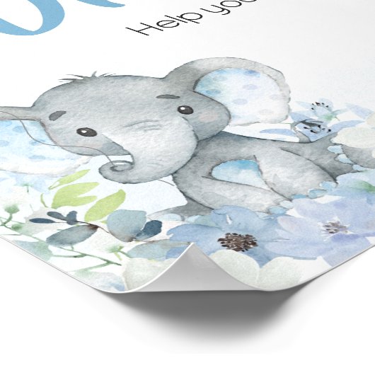 Blue Little Peanut Elephant Baby shower Drinken Poster (Hoek)