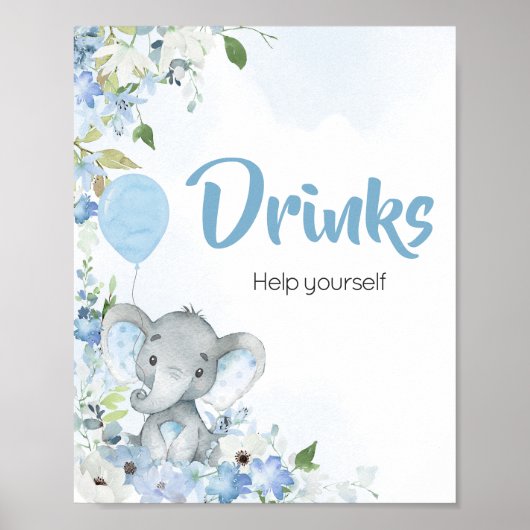 Blue Little Peanut Elephant Baby shower Drinken Poster (Voorkant)