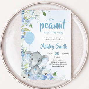 Blue Little Peanut Elephant Baby shower Kaart