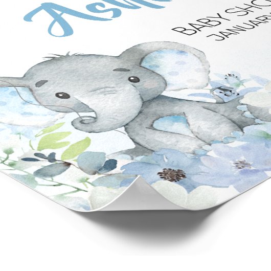 Blue Little Peanut Elephant Baby shower Welkom Poster (Hoek)