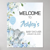 Blue Little Peanut Elephant Baby shower Welkom Poster (Voorkant)