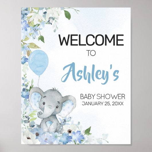 Blue Little Peanut Elephant Baby shower Welkom Poster (Voorkant)