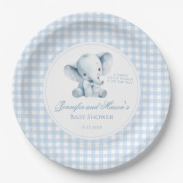 Blue Little Peanut Elephant Bow Baby Boy Shower Papieren Bordje