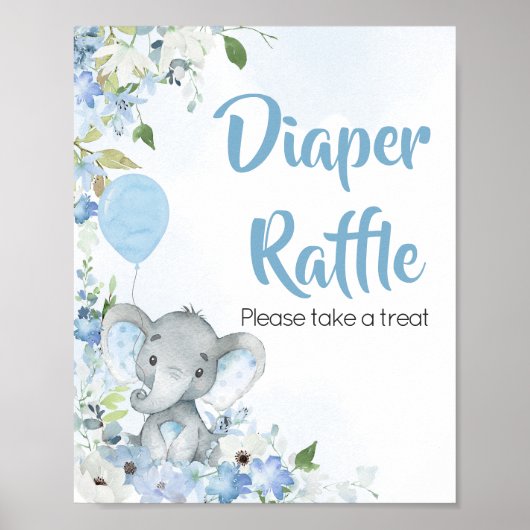 Blue Little Peanut Elephant Diaper Raffle Poster (Voorkant)