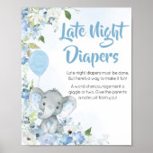 Blue Little Peanut Elephant Late Night Luiers Poster (Voorkant)