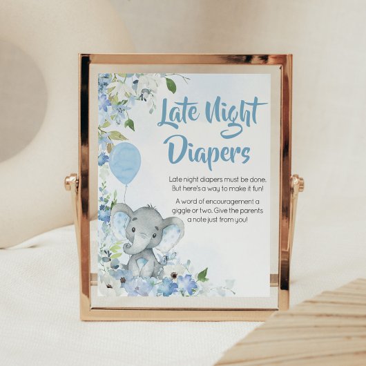 Blue Little Peanut Elephant Late Night Luiers Poster