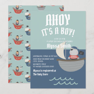 Blue Little Pirate Baby Boy Baby shower Kaart