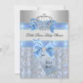 Blue Little Prince Crown Baby shower Invitation Kaart (Voorkant)
