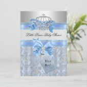 Blue Little Prince Crown Baby shower Invitation Kaart (Staand voorkant)