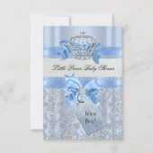 Blue Little Prince Crown Baby shower Invitation Kaart (Voorkant)