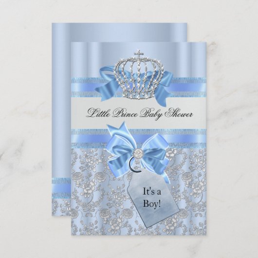 Blue Little Prince Crown Baby shower Invitation Kaart (Voorkant / Achterkant)