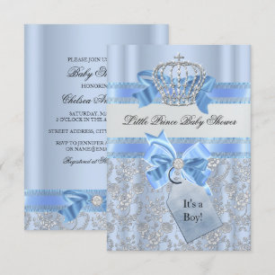 Blue Little Prince Crown Baby shower Invitation Kaart