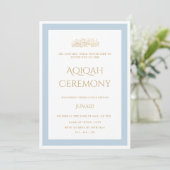 Blue Little Prince Minimal Gold Aqiqah Ceremonie Kaart (Staand voorkant)