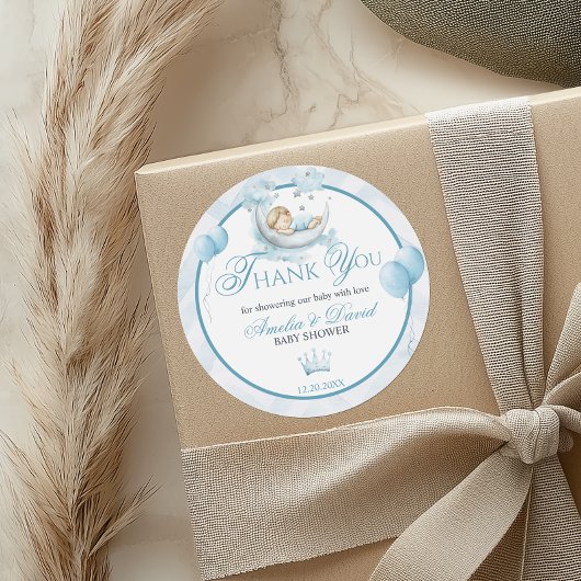 Blue Little Prince Thank You Sticker Moon Balloon