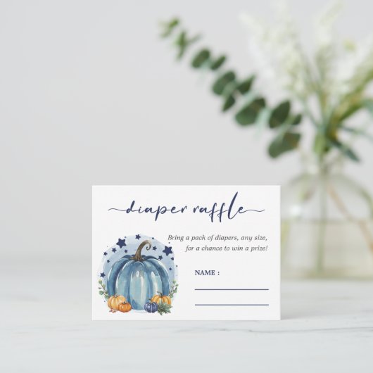 Blue Little Pumpkin Baby Boy Douche Luier Raffle Informatiekaartje (Staand voorkant)