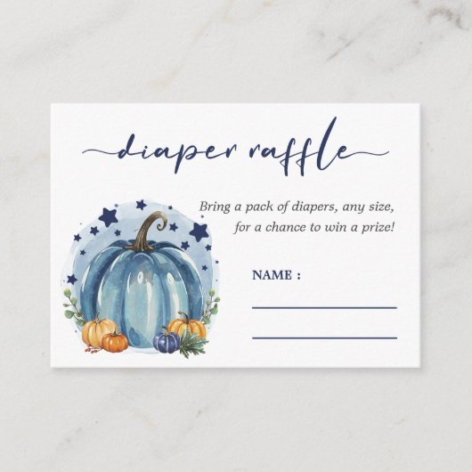 Blue Little Pumpkin Baby Boy Douche Luier Raffle Informatiekaartje (Voorkant)
