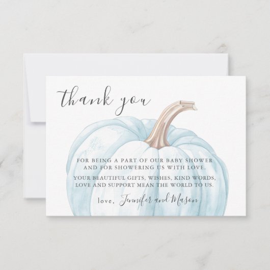 Blue Little Pumpkin Baby Boy Shower Bedankt kaart (Voorkant)