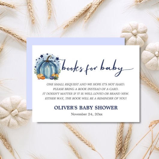 Blue Little Pumpkin Baby Boy Shower Boek Verzoek Informatiekaartje