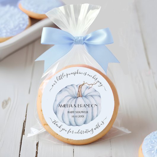 Blue Little Pumpkin Baby shower Dank je Ronde Sticker