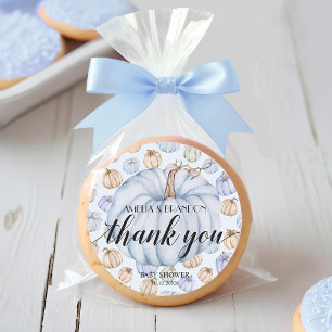 Blue Little Pumpkin Baby shower Dank je Ronde Sticker