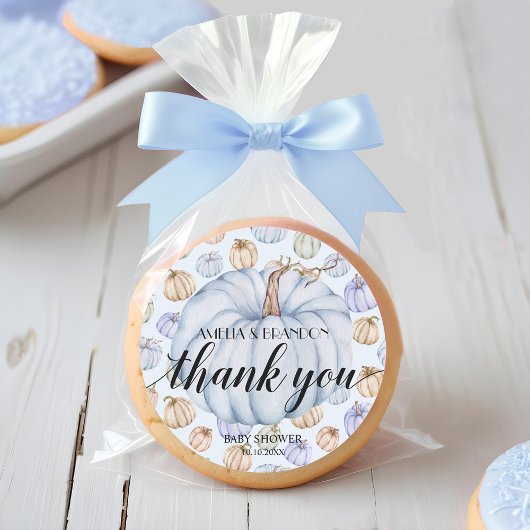 Blue Little Pumpkin Baby shower Dank je Ronde Sticker