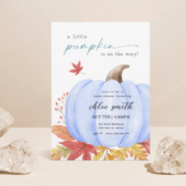 Blue Little Pumpkin Baby shower Invitation Kaart