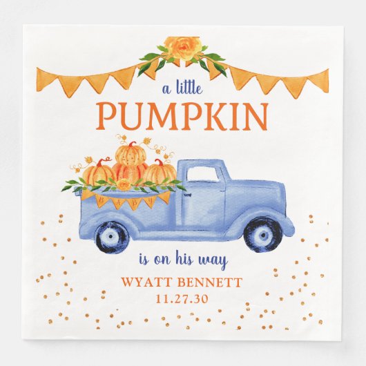 Blue Little Pumpkin Baby shower Napkins Servet (Voorkant)