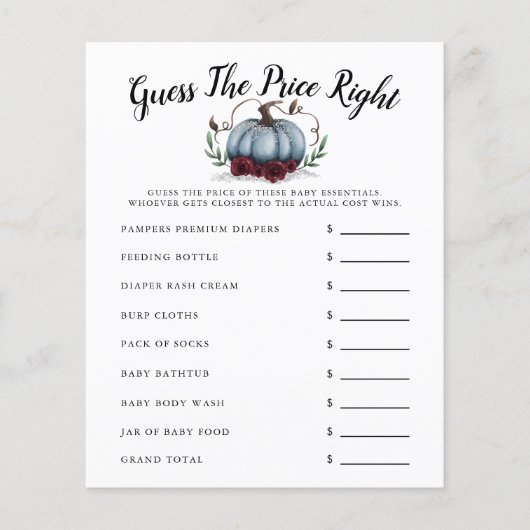 Blue Little Pumpkin-Baby shower raadt de prijs (Voorkant)