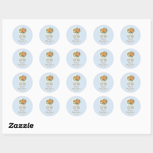 Blue Little Pumpkin Baby Shower Round Sticker Fall (Vel)