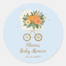 Blue Little Pumpkin Baby Shower Round Sticker Fall