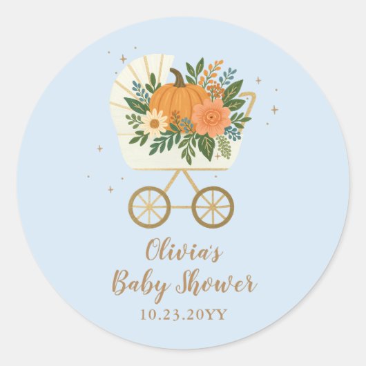 Blue Little Pumpkin Baby Shower Round Sticker Fall (Voorkant)