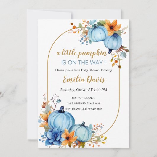 Blue Little Pumpkin Baby Shower Uitnodigingen (Voorkant)