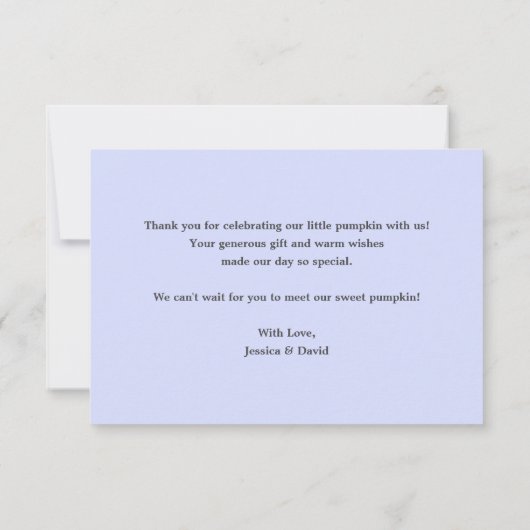 Blue Little Pumpkin Boy Baby shower Bedankt (Achterkant)
