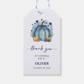 Blue Little Pumpkin Boy Baby shower Bedankt Cadeaulabel (Voorkant)