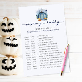 Blue Little Pumpkin Boy Baby shower Gues Wie Game