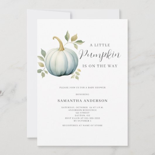 Blue Little Pumpkin Boy Baby shower Kaart (Voorkant)