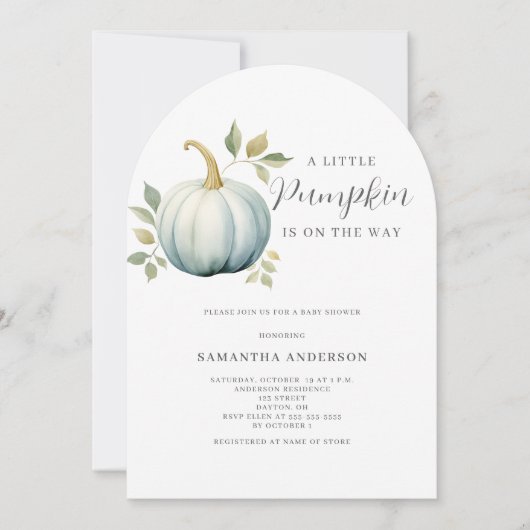 Blue Little Pumpkin Boy Baby shower Kaart (Voorkant)