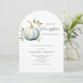 Blue Little Pumpkin Boy Baby shower Kaart (Staand voorkant)